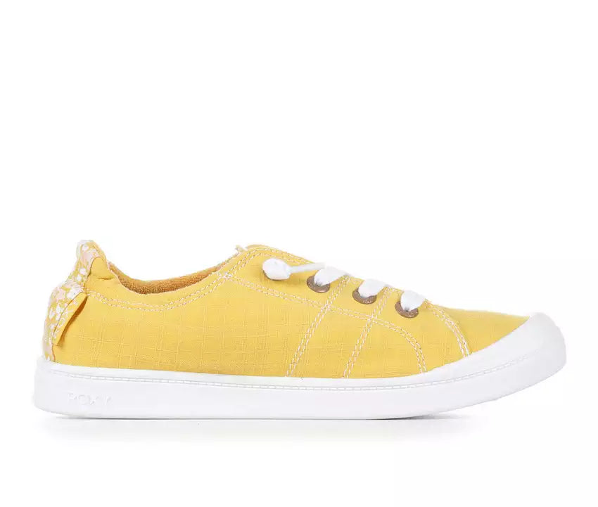 Chaussures à enfiler en toile jaune et blanche pour femmes