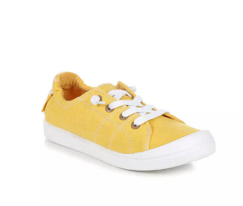 Chaussures à enfiler en toile jaune et blanche pour femmes