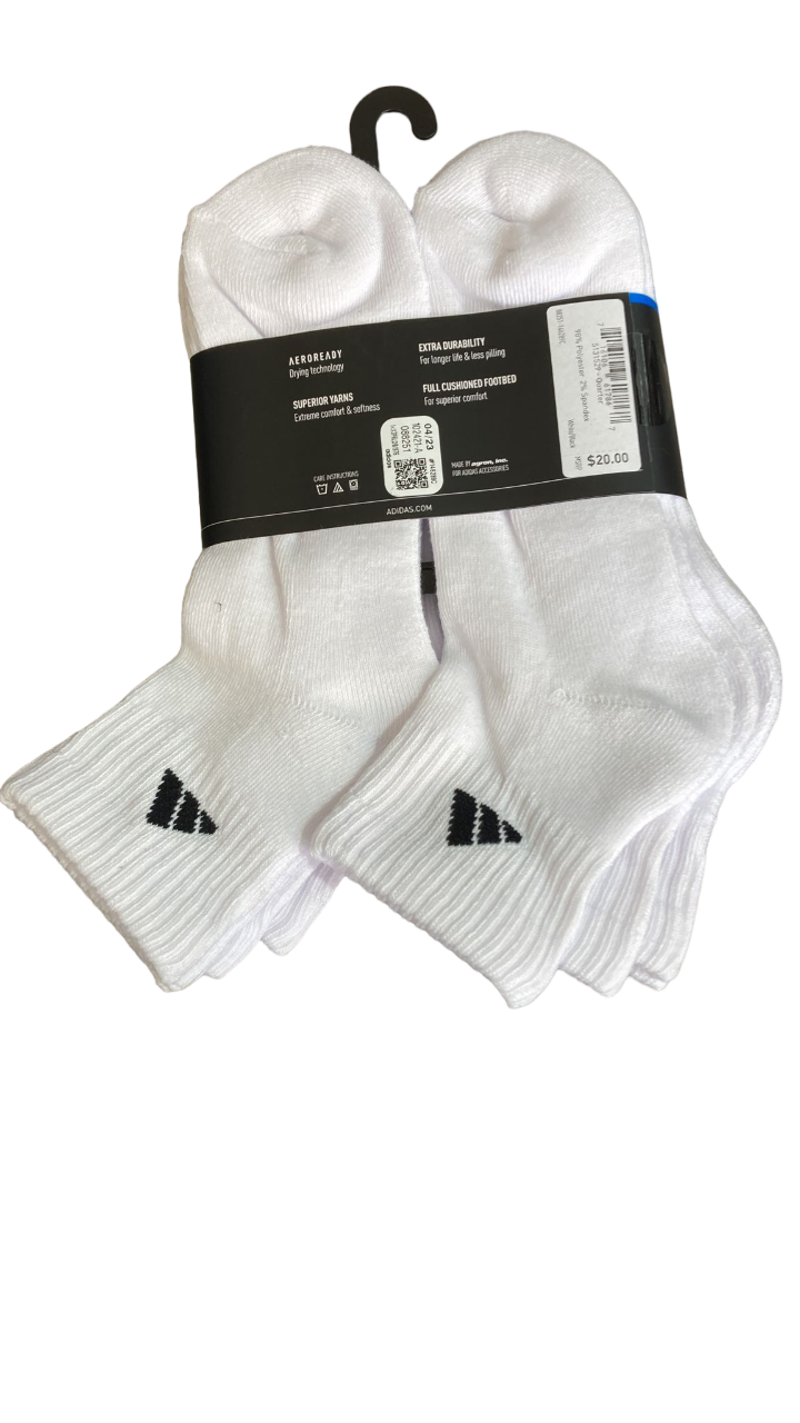 Calcetines acolchados de media caña para hombre de Adidas, 6 pares, talla de calzado 6-12, color blanco