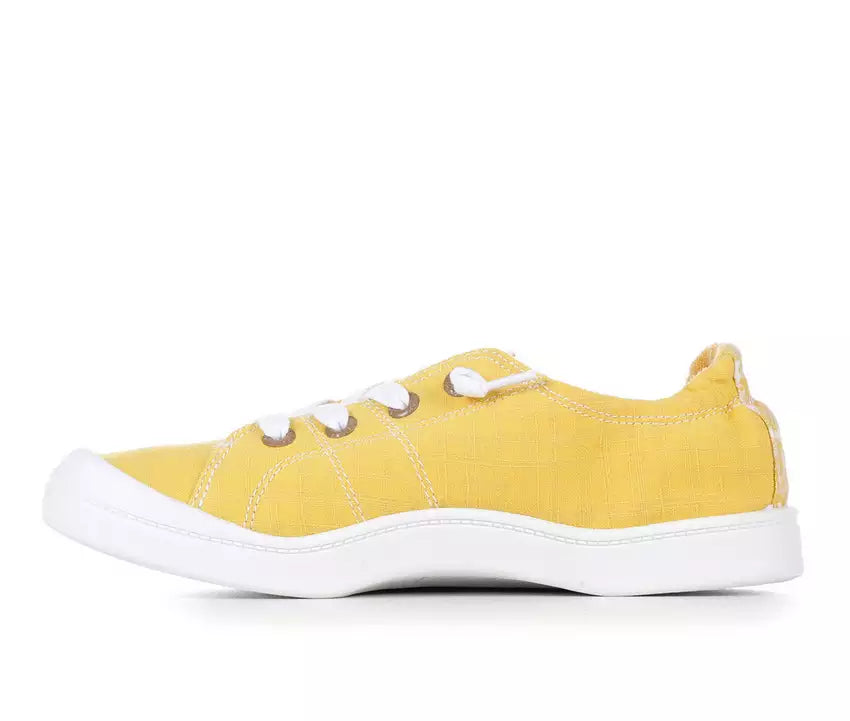 Chaussures à enfiler en toile jaune et blanche pour femmes