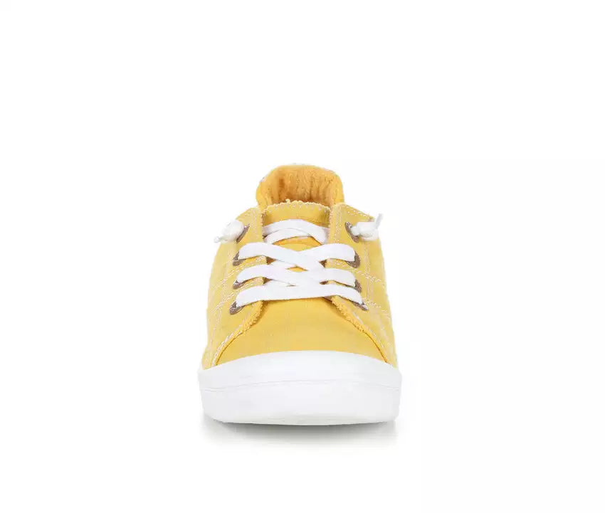 Yellow and White Canvas Slip on Shoes Women