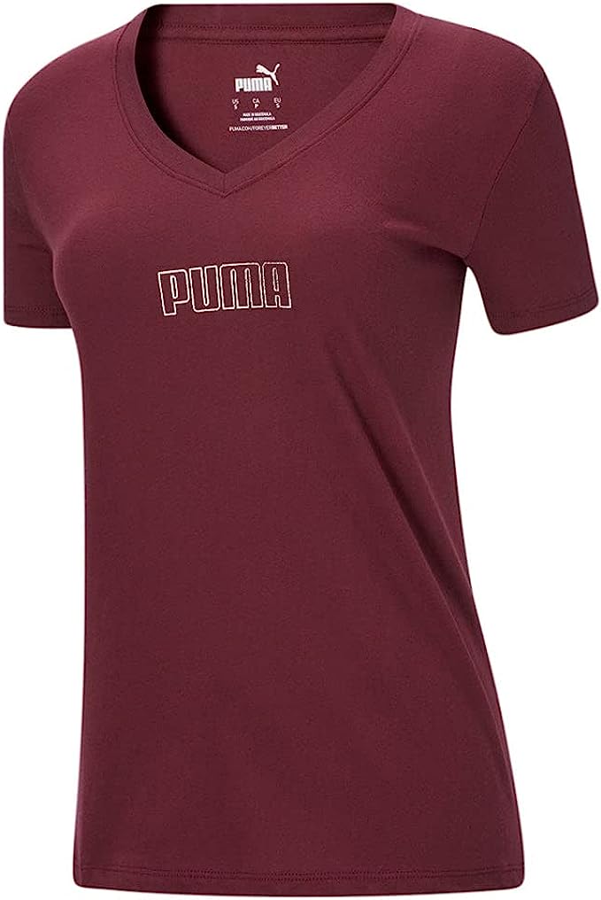 Puma T-shirt à manches courtes et col en V Modern Basics pour femme Bordeaux 