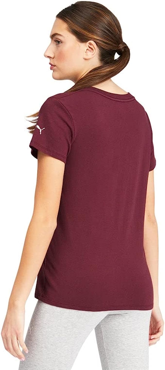 Camiseta de manga corta con cuello en V y logotipo Modern Basics de Puma para mujer en color burdeos 