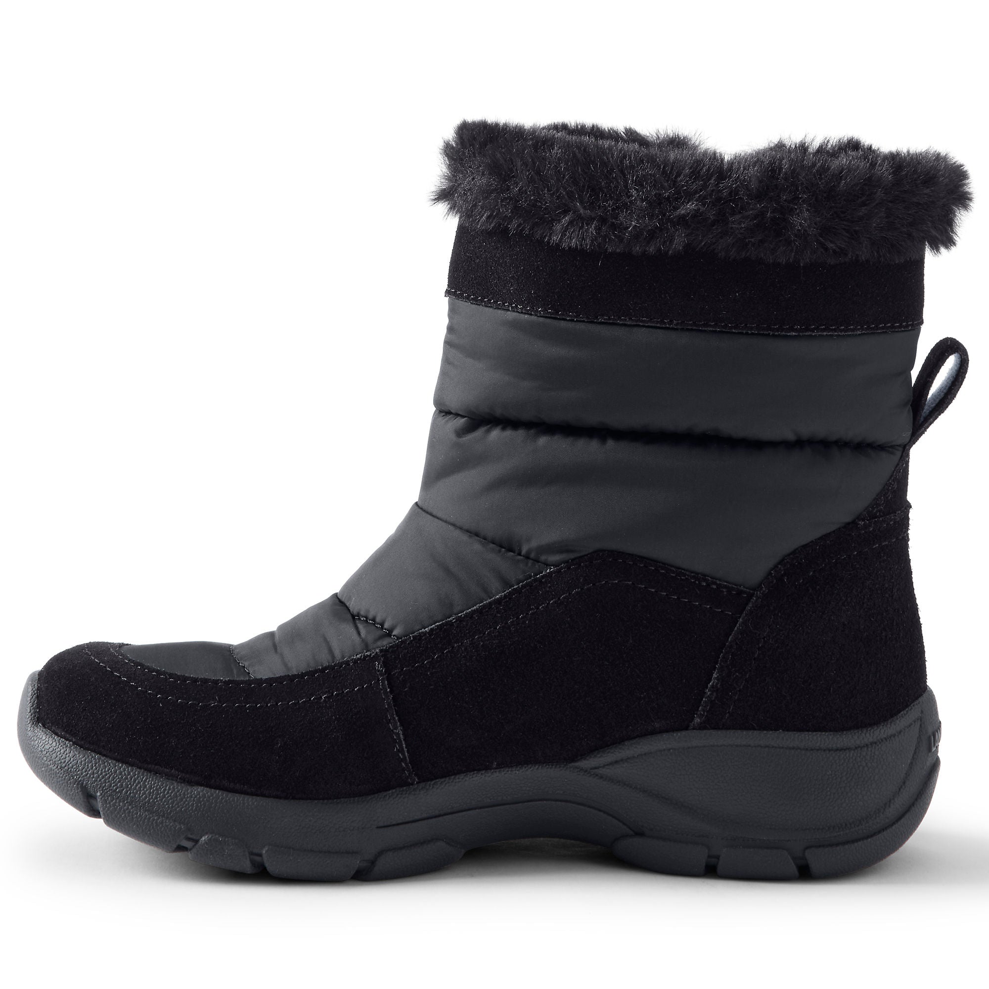 Bottes de neige d'hiver courtes et isolées pour femmes toutes saisons Lands' End en daim noir