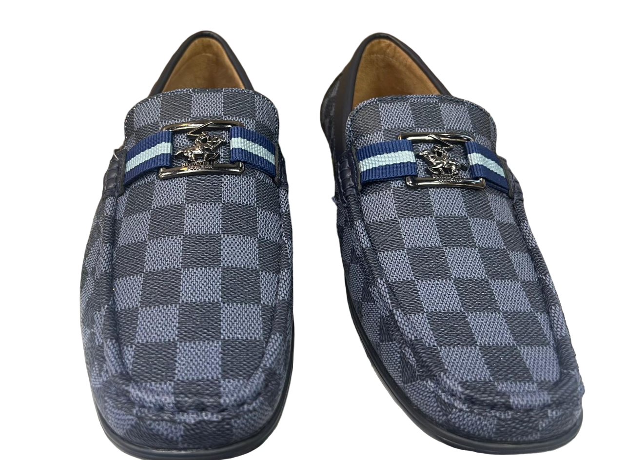 Mocassins pour hommes Beverly Hills Polo Club à carreaux bleu marine et noir