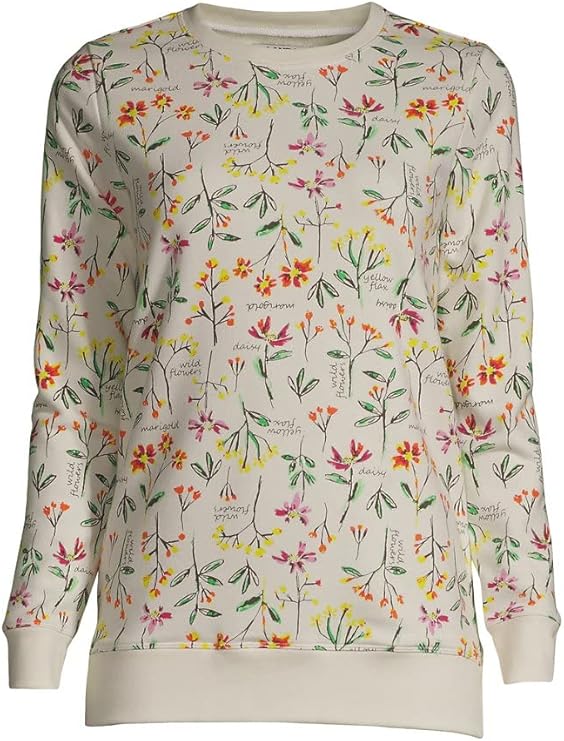 Sudadera tipo túnica de manga larga para mujer Lands' End con estampado floral botánico en color marfil