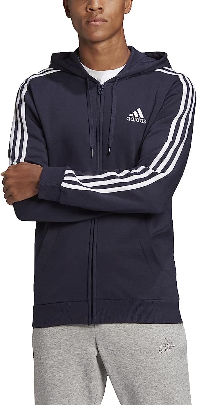 Sudadera con capucha y cremallera completa Essentials Fleece con 3 rayas de Adidas para hombre GK9053 