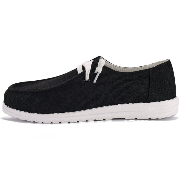 Zapatos negros de moda para mujer con cordones blancos