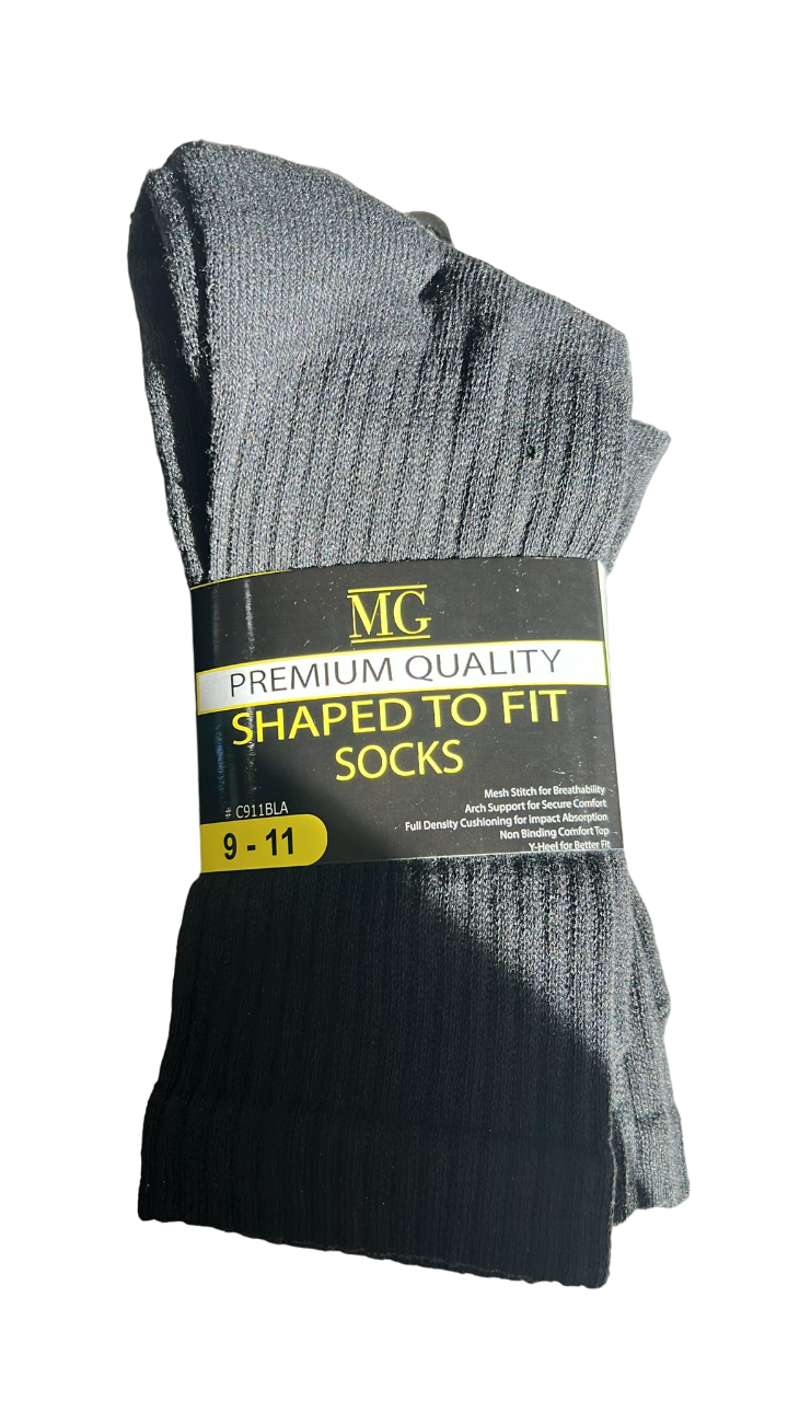 MG Premium Quality Shaped to Fit Socks Crew Black