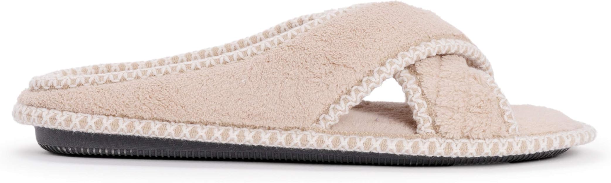 Pantuflas con banda cruzada de chenilla Ada para mujer de Muk Luks, color blanco margarita