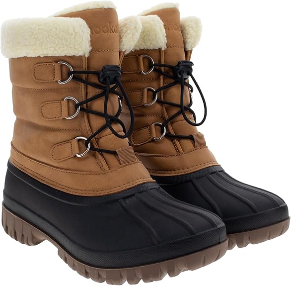 Bottes de neige mi-mollet imperméables et chaudes pour femme Chooka, doublées de peluche, marron