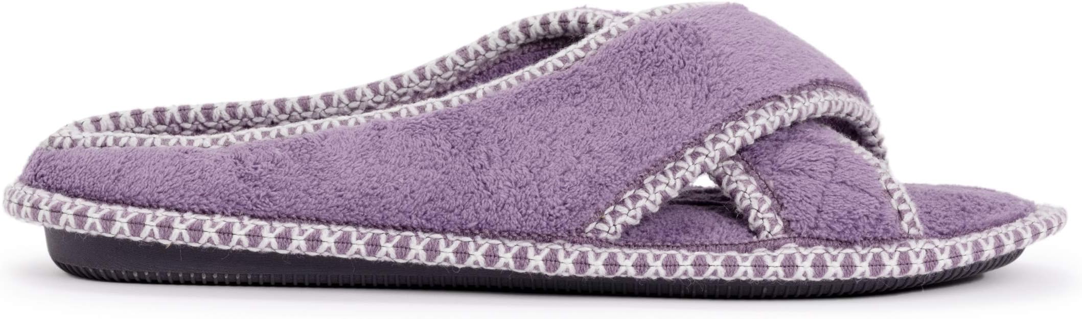 Muk Luks Women's Ada Chenille Cross band Slippers- Lilac Ivory