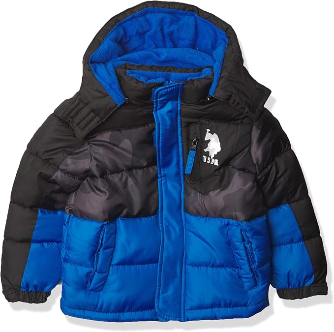 U.S. Polo Assn. Boys' Puffer, Blue Tile/Black