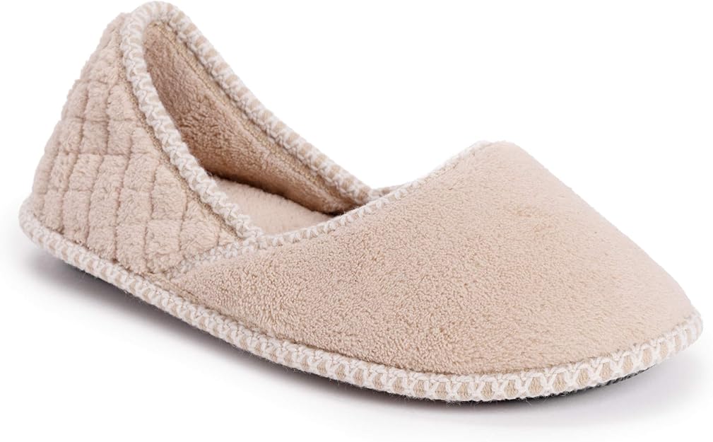 Pantuflas de chenilla micro Beverly para mujer de Muk Luks, color miel y trigo