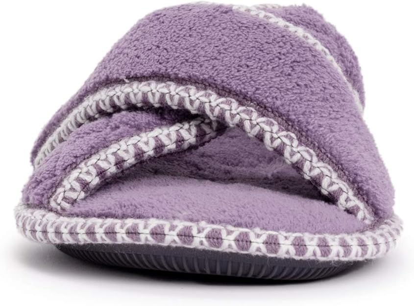 Chaussons à bande croisée en chenille Ada pour femmes de Muk Luks - Lilas Ivoire