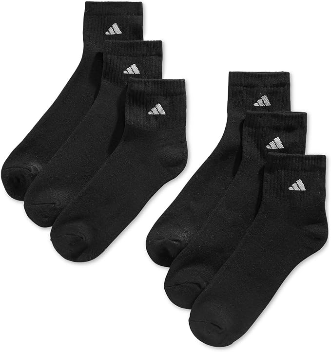 Adidas 6 Pair Mens Quarter Crew Cushioned Socks