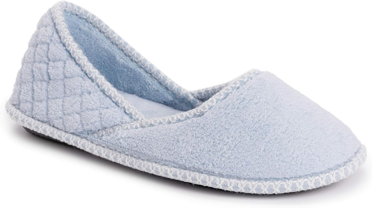 Pantuflas de chenilla micro Beverly para mujer de Muk Luks, color azul fresia