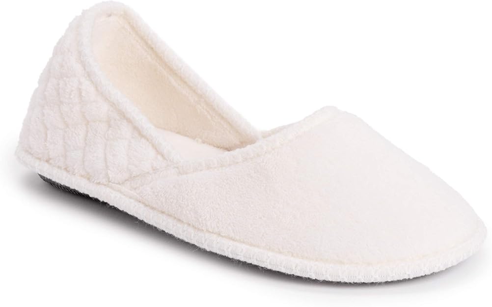 Pantuflas de chenilla micro Beverly para mujer de Muk Luks, color blanco margarita