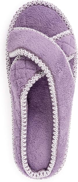 Chaussons à bande croisée en chenille Ada pour femmes de Muk Luks - Lilas Ivoire