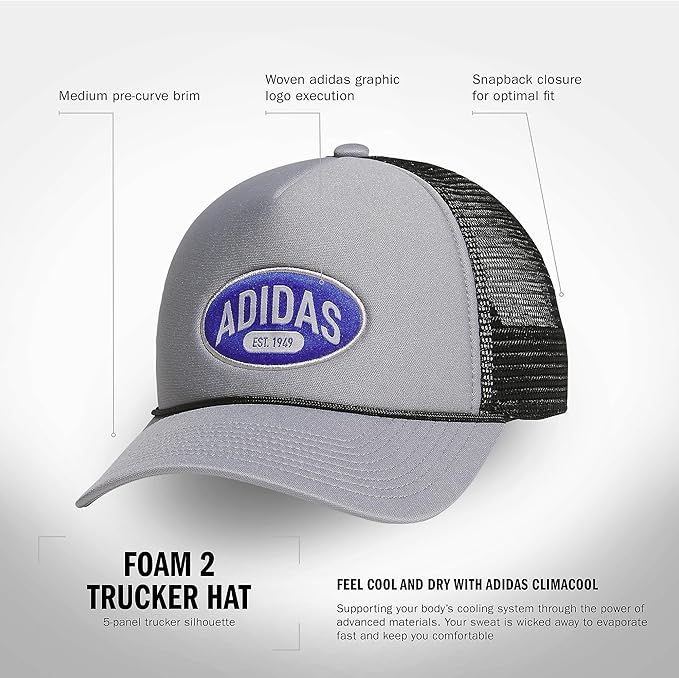 Casquette de camionneur ajustable à pression avec devant en mousse et dos en maille Adidas pour homme