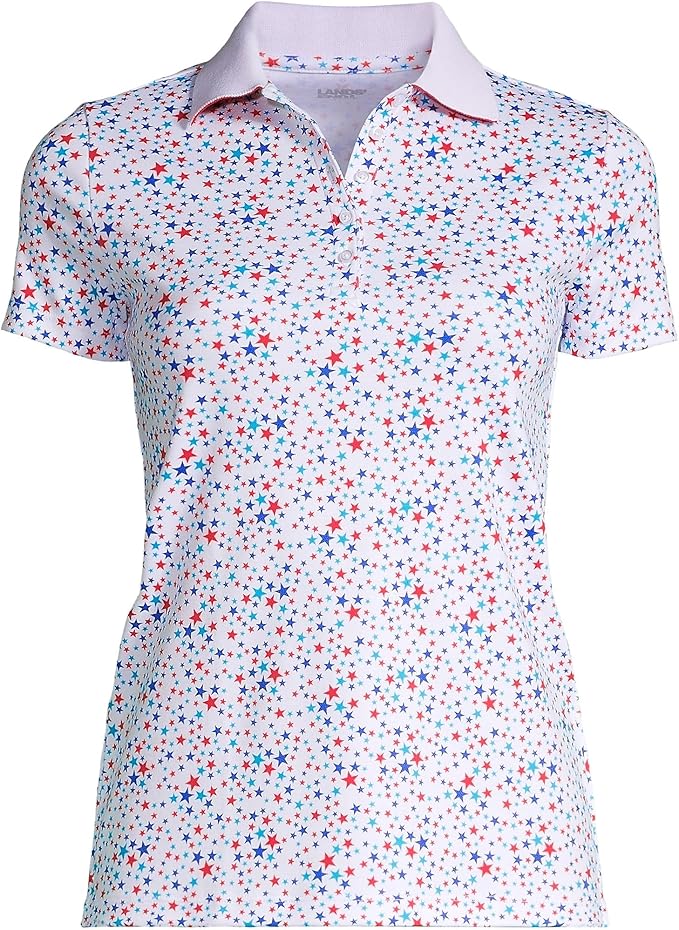 Polo Supima de manga corta para mujer de Lands' End, blanco, con estrellas múltiples