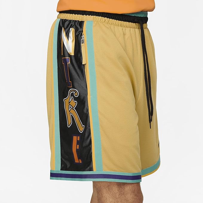 Short de basket-ball Nike Dri-FIT DNA 8 pouces pour homme (Blé doré/Bleu sarcelle délavé/Blé doré/Noir, DX0255-725