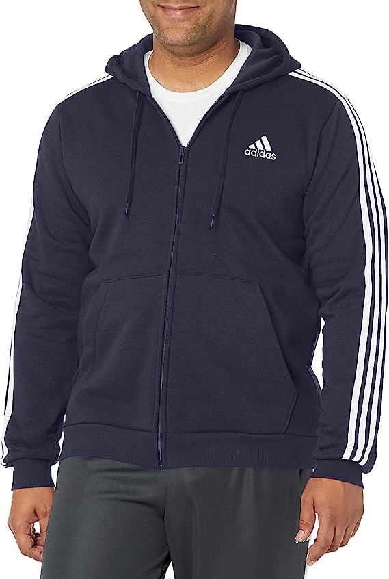 Sudadera con capucha y cremallera completa Essentials Fleece con 3 rayas de Adidas para hombre GK9053 