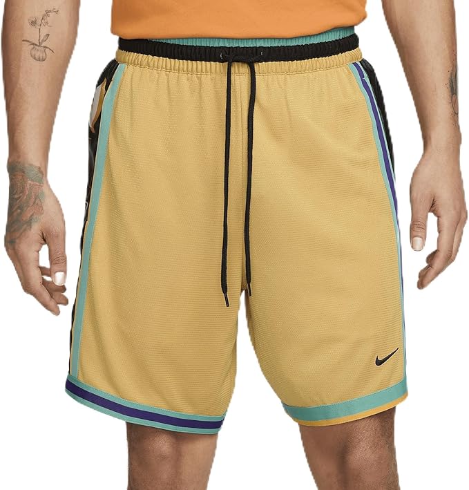 Short de basket-ball Nike Dri-FIT DNA 8 pouces pour homme (Blé doré/Bleu sarcelle délavé/Blé doré/Noir, DX0255-725