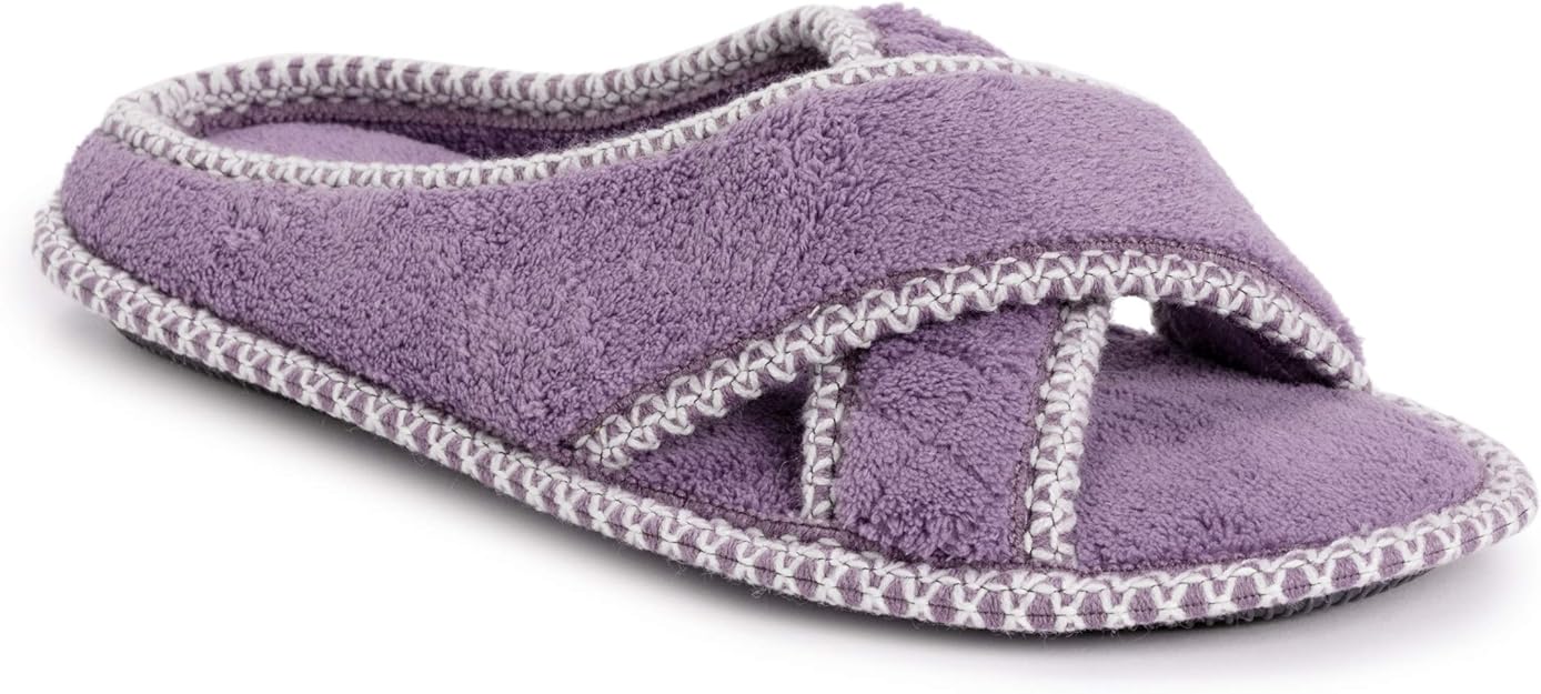 Pantuflas con tiras cruzadas de chenilla Ada para mujer de Muk Luks - Lila marfil