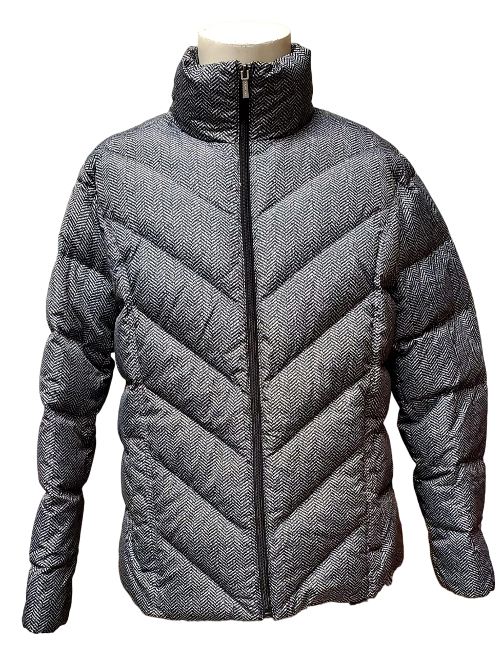 Chaqueta acolchada de plumas para mujer Land End - Diseño en gris y negro