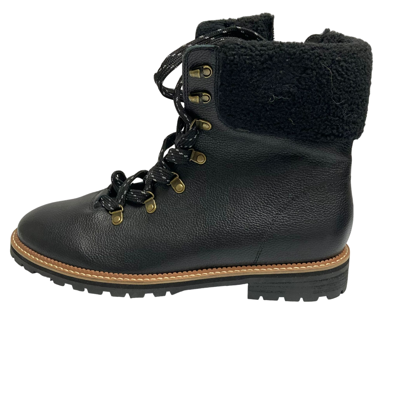 Botas de cuero negras Lands End con forro de sherpa alrededor del tobillo