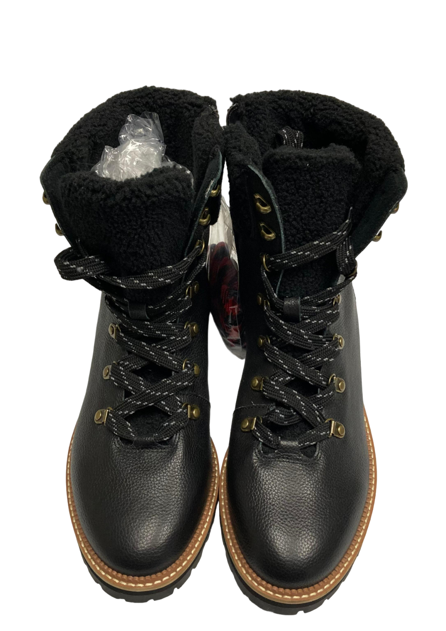 Lands End Black Leather Boots Sherpa Lining Around the Ankle