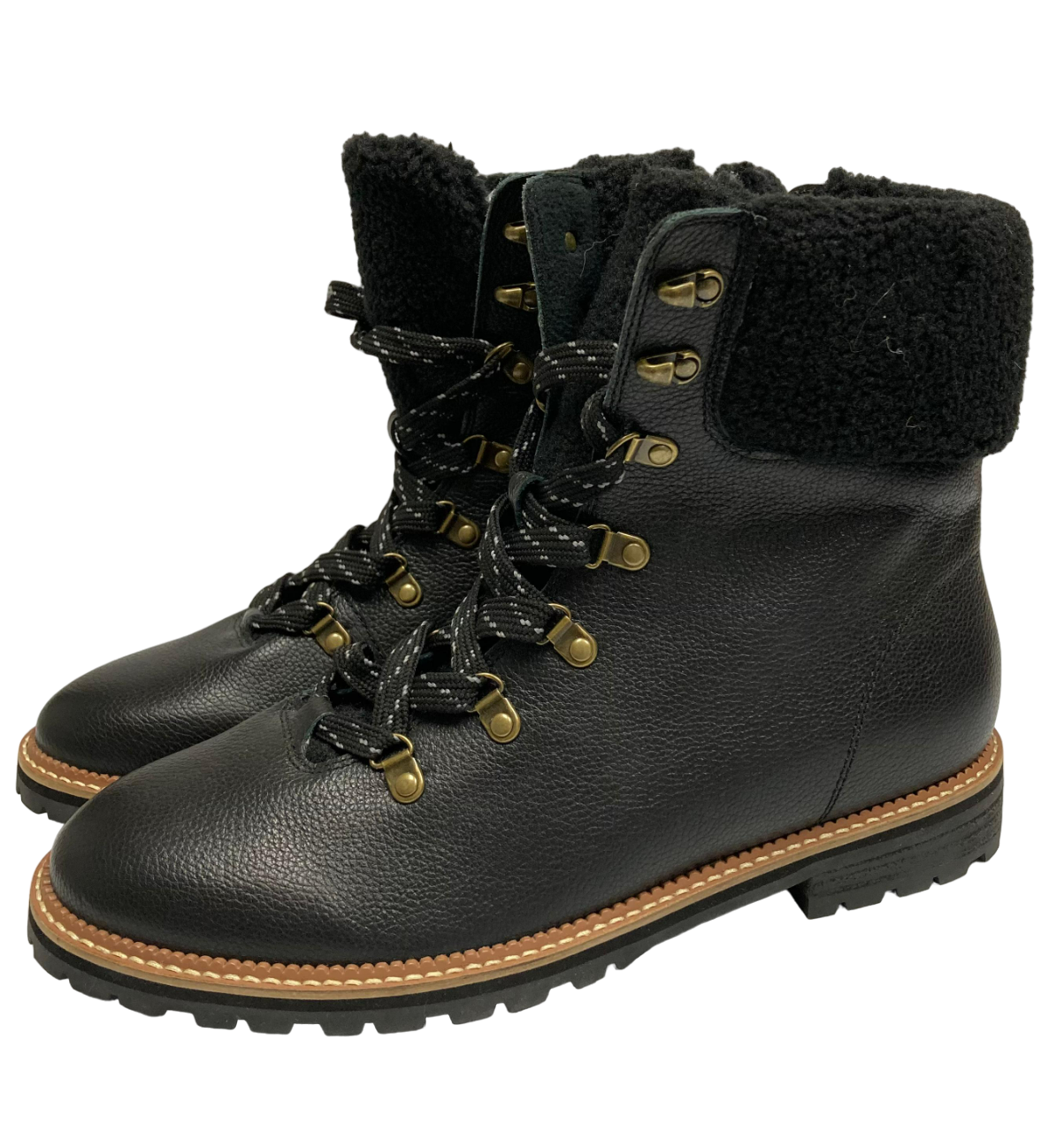 Botas de cuero negras Lands End con forro de sherpa alrededor del tobillo