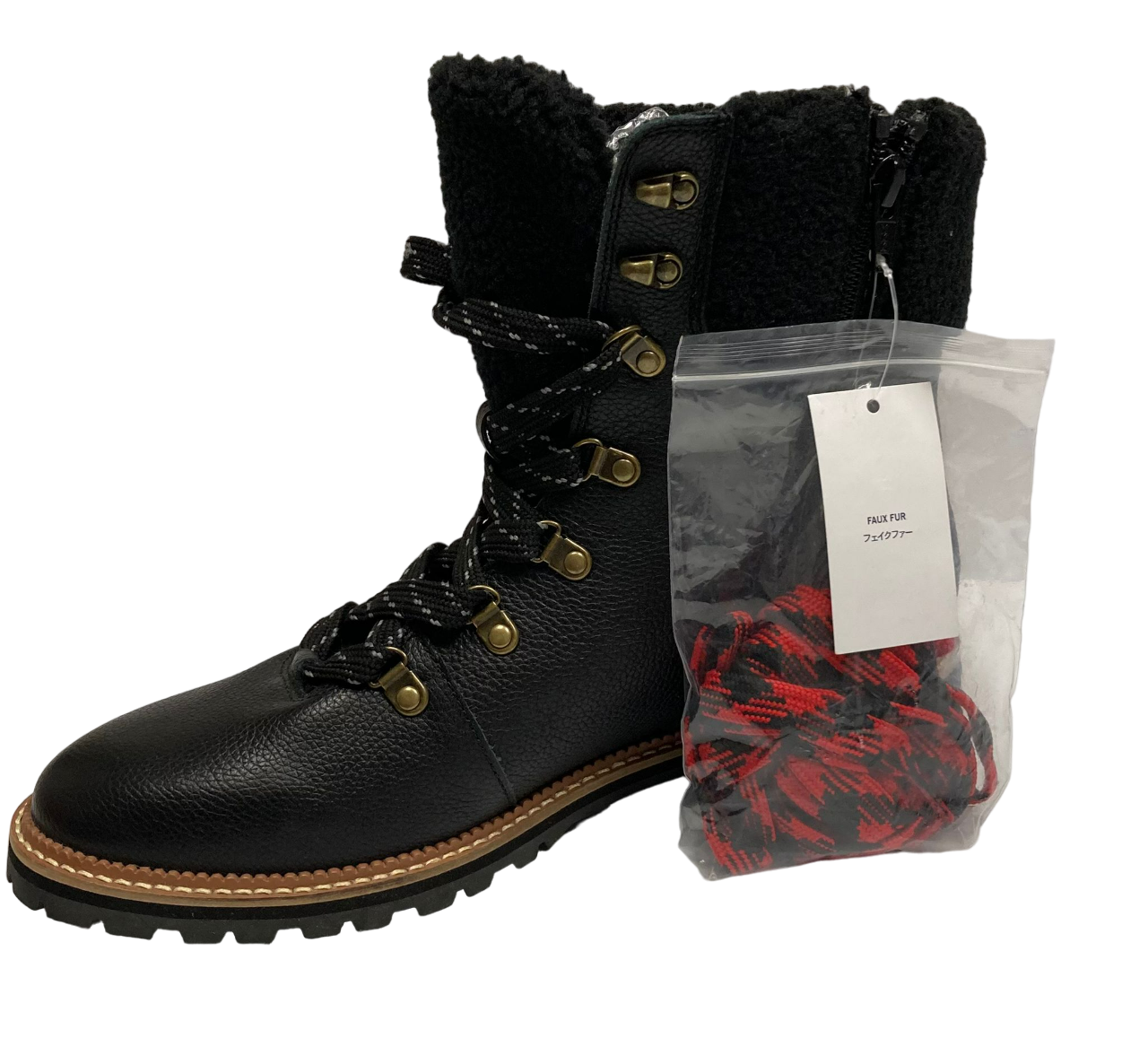 Botas de cuero negras Lands End con forro de sherpa alrededor del tobillo