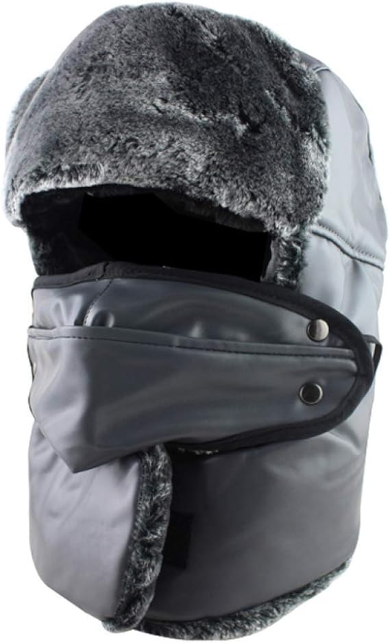 Waterproof Winter Overhead Cap Leather PU Gray