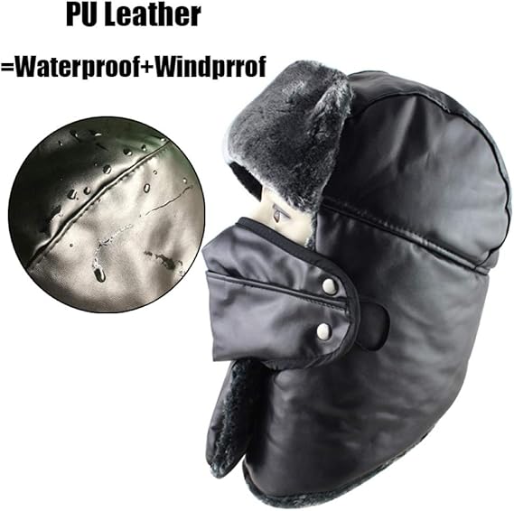 Waterproof Winter Overhead Cap Leather PU Gray