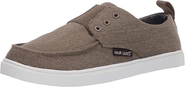 MUK LUKS Men's Billie Canvas Shoe-Khaki Slip On Loafers