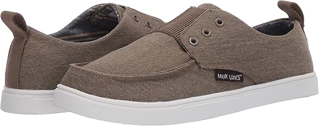 MUK LUKS Men's Billie Canvas Shoe-Khaki Slip On Loafers