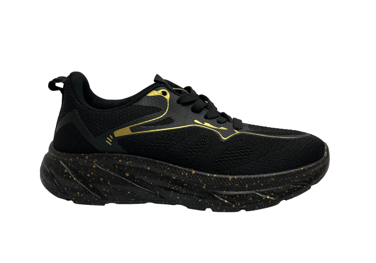 Chaussures de marche QRunner noires avec surlignement doré