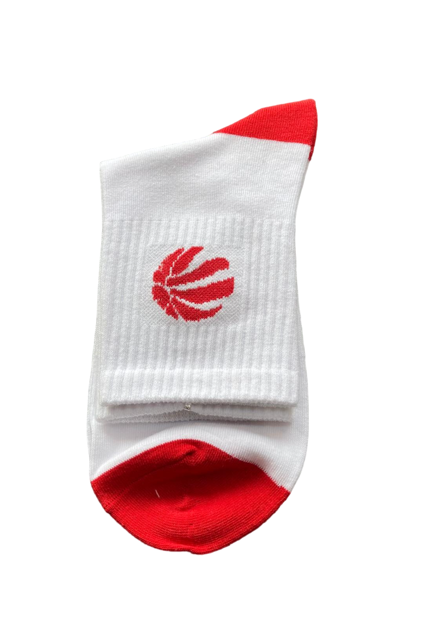 Raptors Basketball Single Pair Socks White and Red - One Size