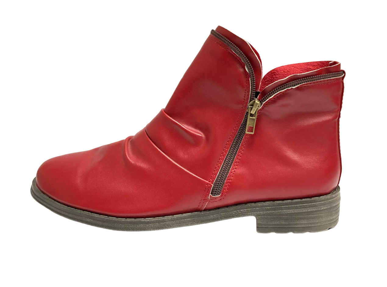 Red Zipper Accent Ankle Boot Women's