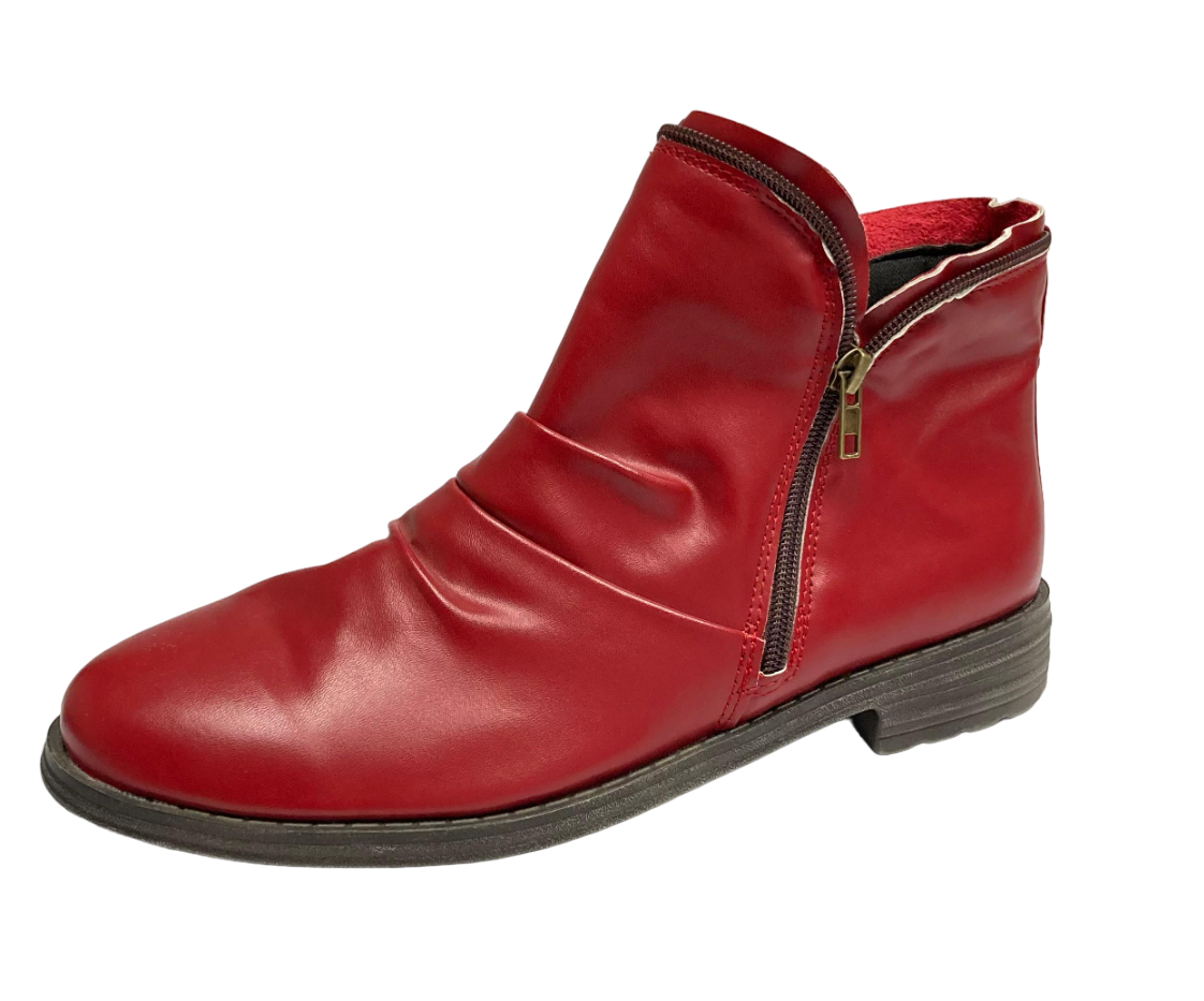 Red Zipper Accent Ankle Boot Women's