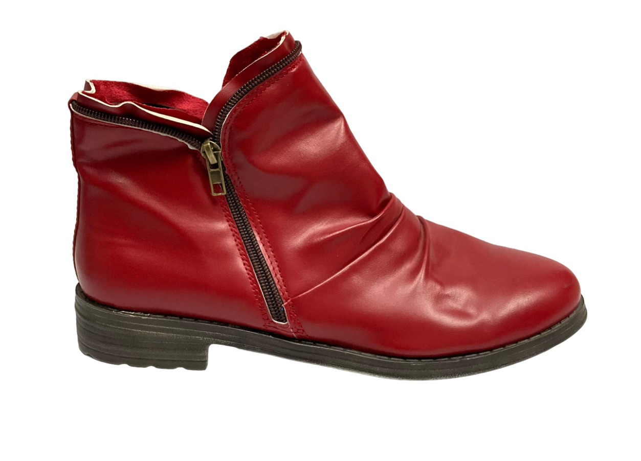 Red Zipper Accent Ankle Boot Women's