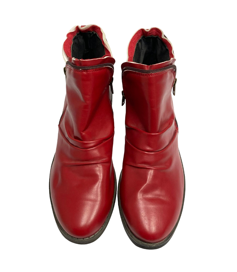 Red Zipper Accent Ankle Boot Women's