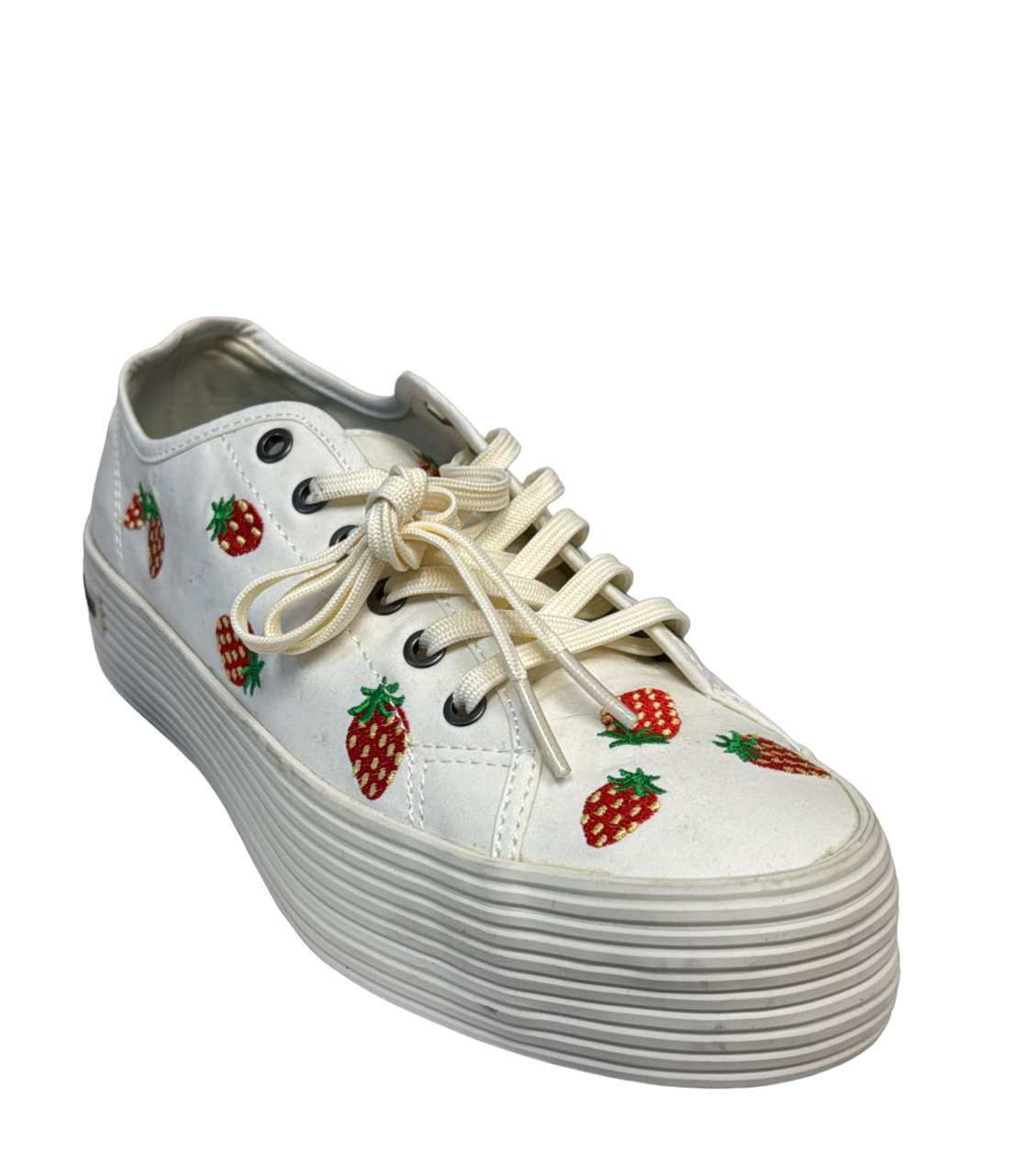 SeaYees White Sneakers with Strawberry Embroidery Print Sneakers