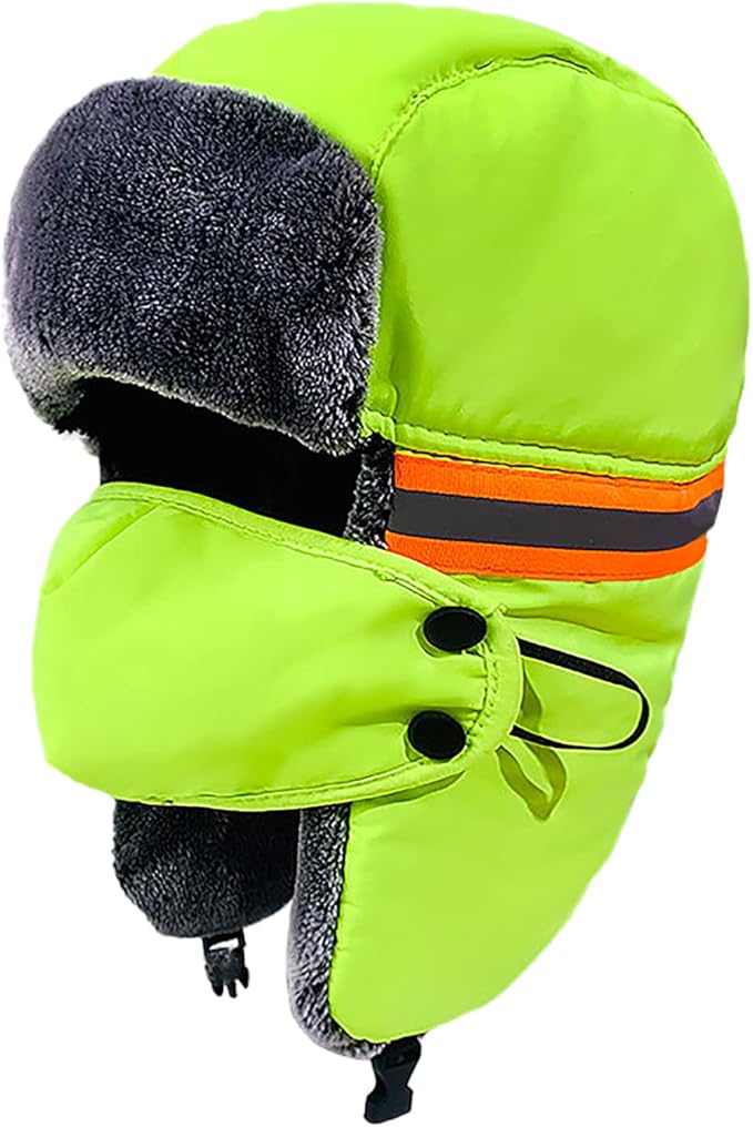 Reflective Trapper Hat Blaze Orange Ski Cap with Ear Flaps Mask