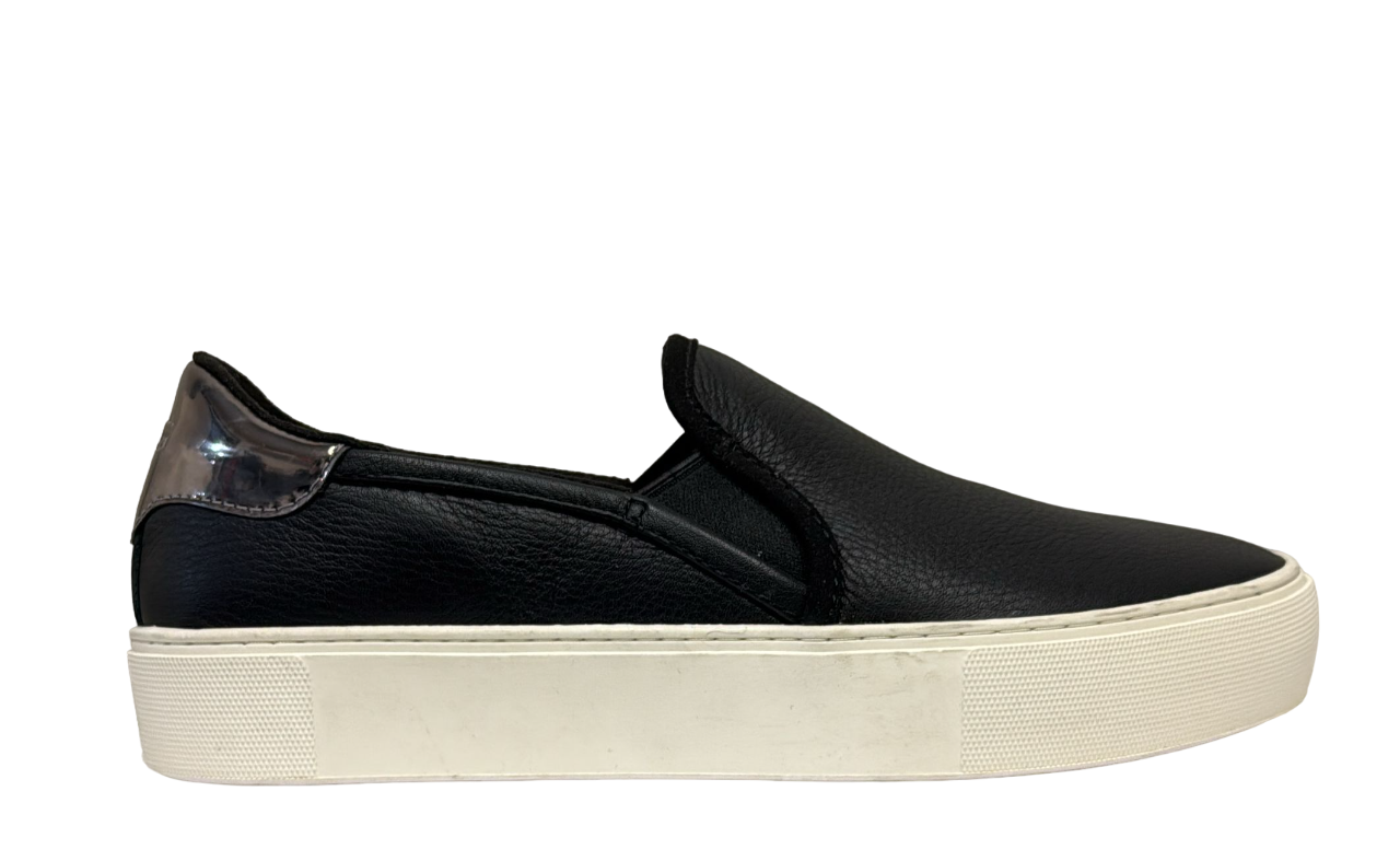 UGG Women's Black Leather Slip On Sneakers