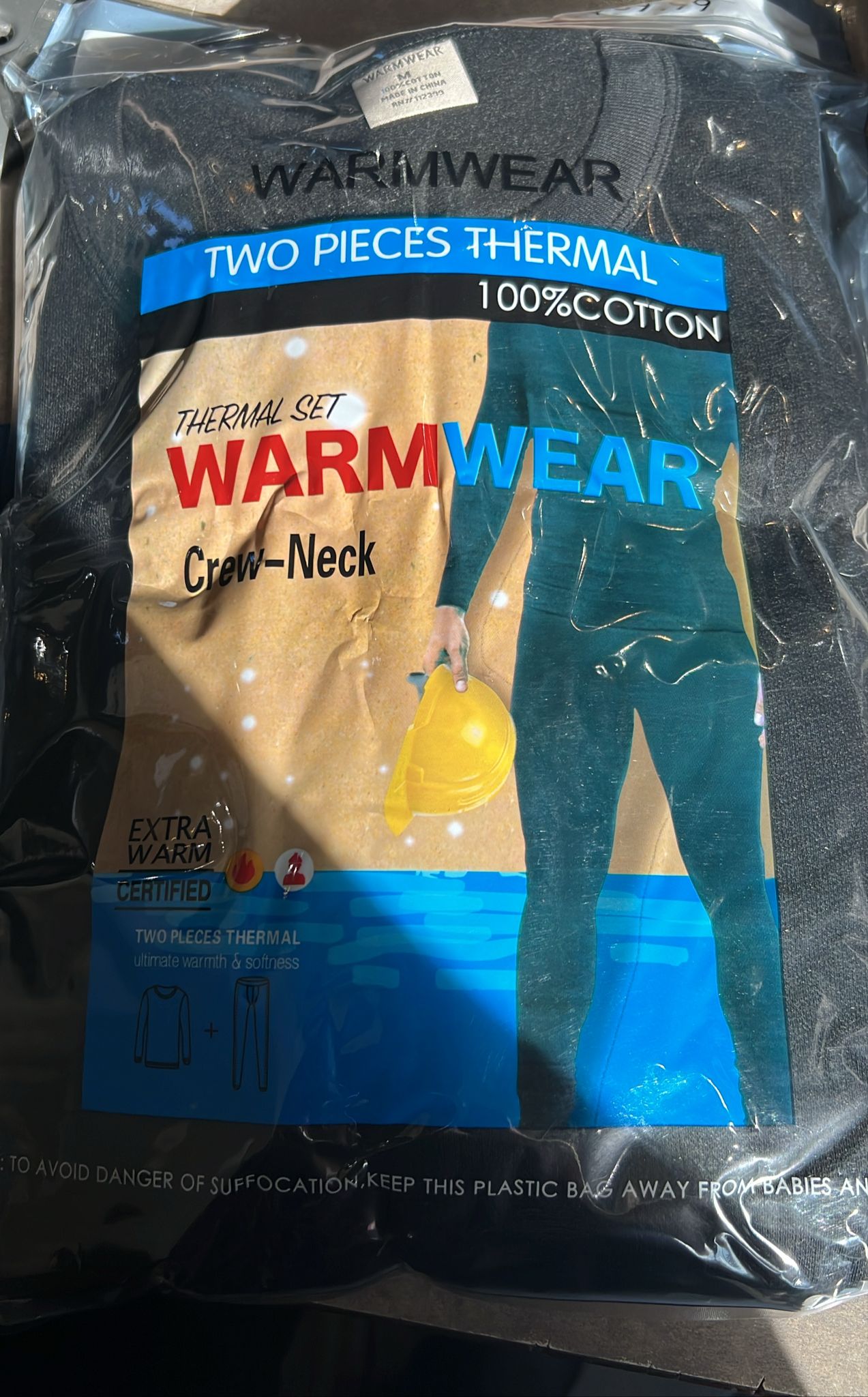 Ensemble deux pièces thermique 100 % coton à col ras du cou Warmwear