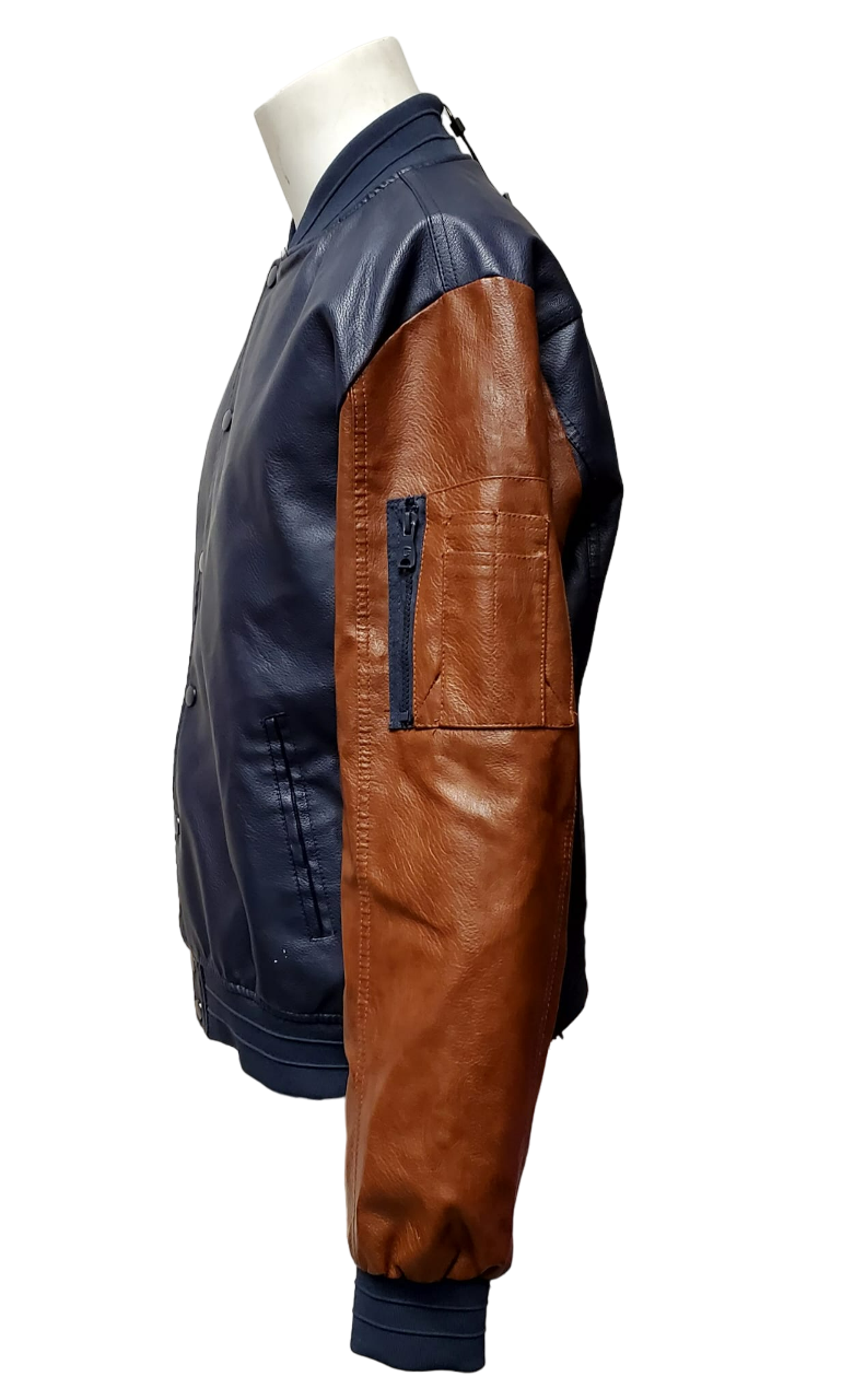 Land End Men's Leather Jacket - Navy Brown