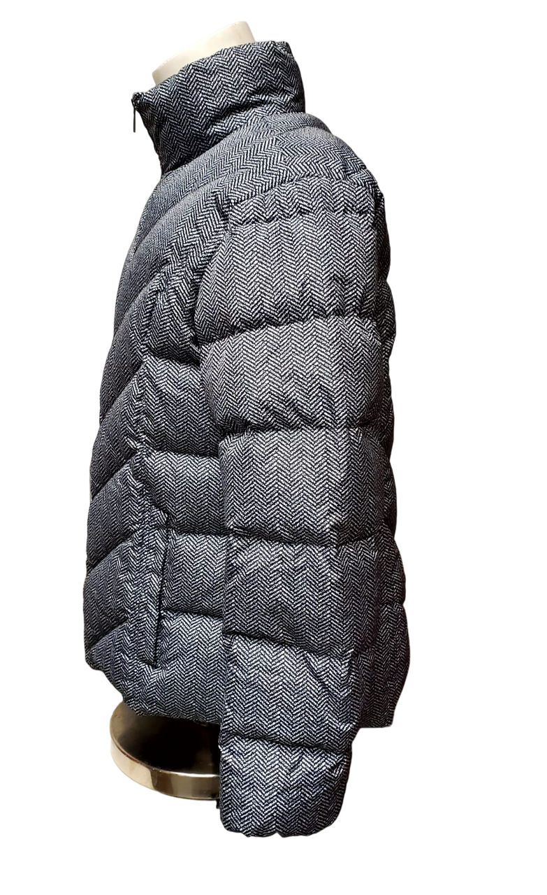 Land End Ladies Down Puffer Jacket - Black Gray Pattern